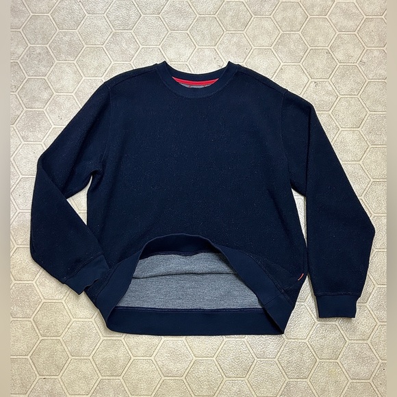 Men’s XL TOPO DESIGNS Blue Wool Blend Crew Neck Technical Hybrid Global Sweater